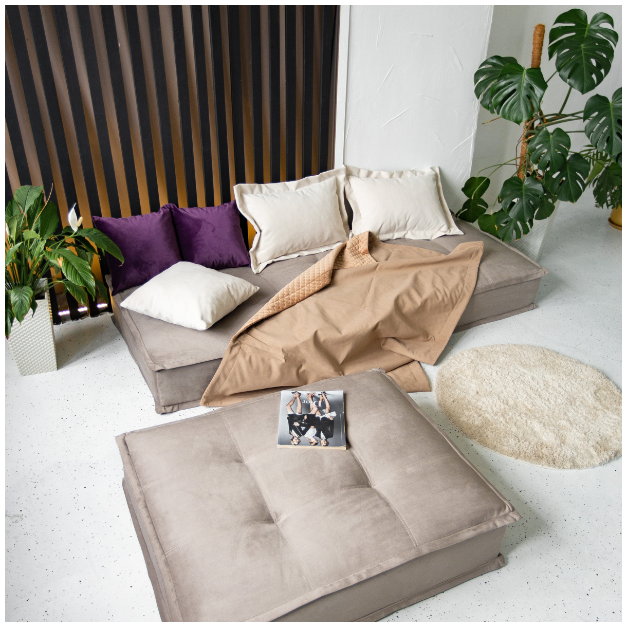 Бескаркасный диван кровать трансформер MIELLA Lora Short, серо-бежевый - фотография № 12