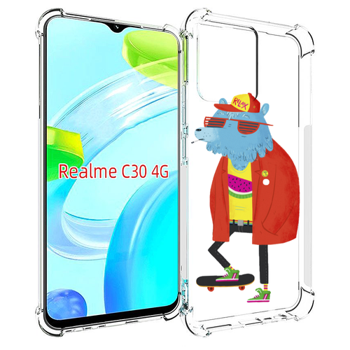 Чехол MyPads медведь на скейте для Realme C30 4G / Narzo 50i Prime задняя-панель-накладка-бампер