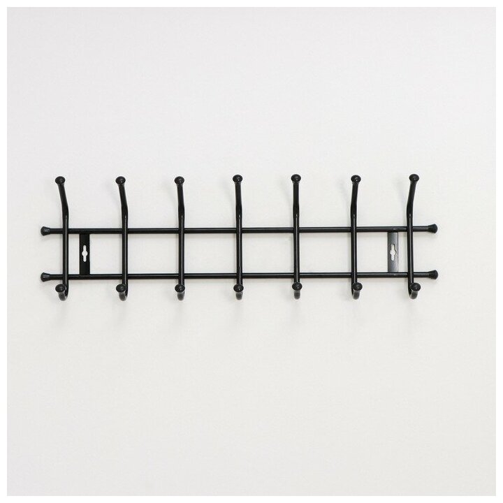 Вешалка настенная на 7 крючков, 68×21,5 см, цвет чёрный - фотография № 3