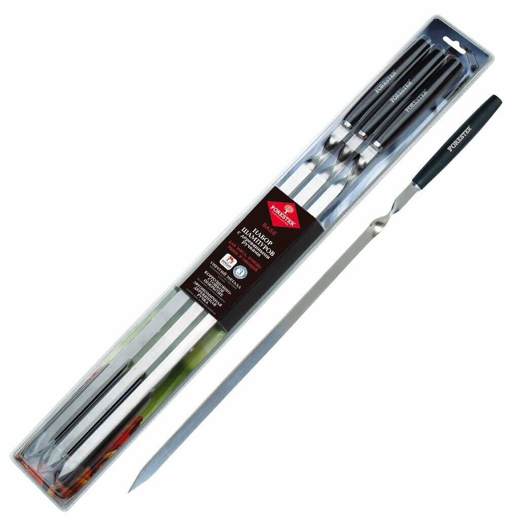 Набор шампуров Forester RZ-60WB, 55 см, 6 шт, с деревянными ручками