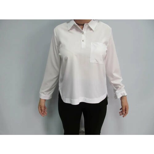 фото Блуза h.t.h., классическая, не приталенная блуза для девушки (под поло), размер 46, белый
