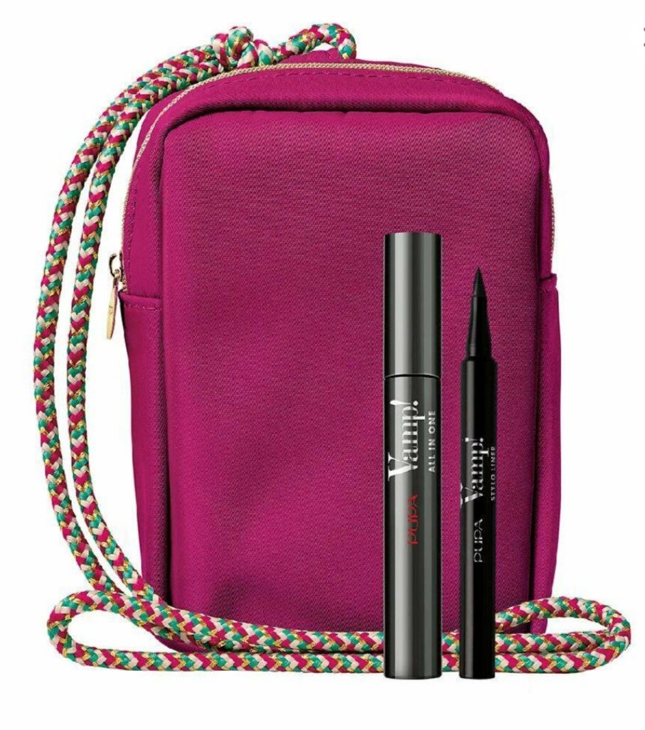 PUPA Набор Тушь для ресниц VAMP! MASCARA ALL IN ONE + подводка для век VAMP! STYLO LINER + сумочка