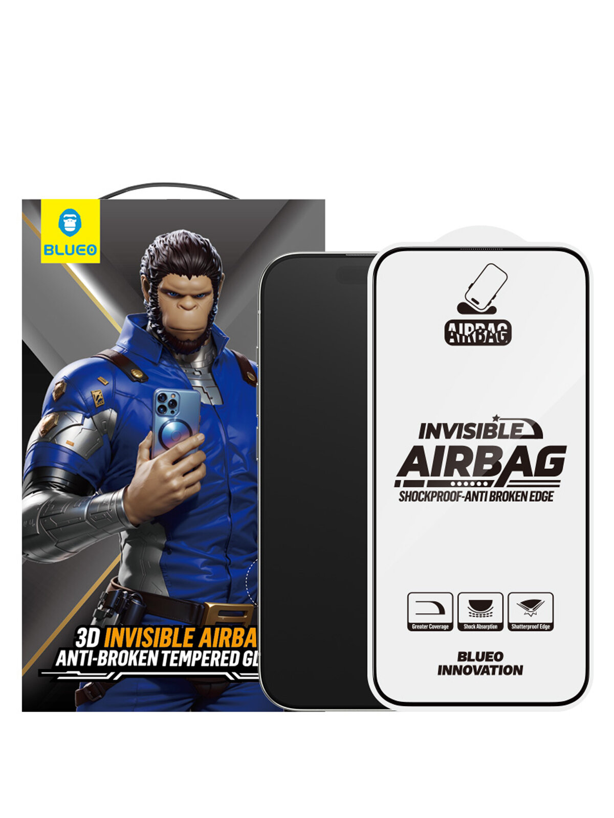 BlueO стекло для iPhone 16 Pro Max, 3D Anti-broken Edge Anti-Static Black (силик. кромка)