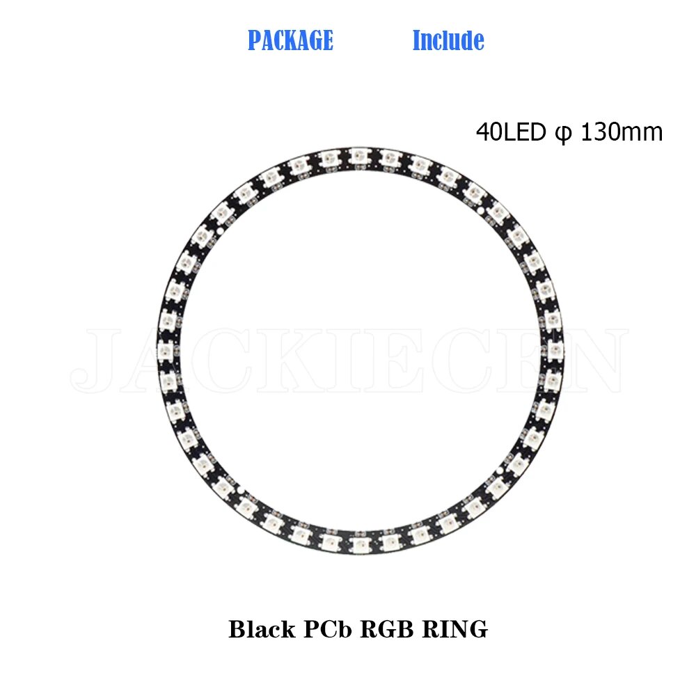 Jackiecen RGB светодиодное кольцо WS2812B, RGB CHIP, with Connector, Black PCB, 40L Ring