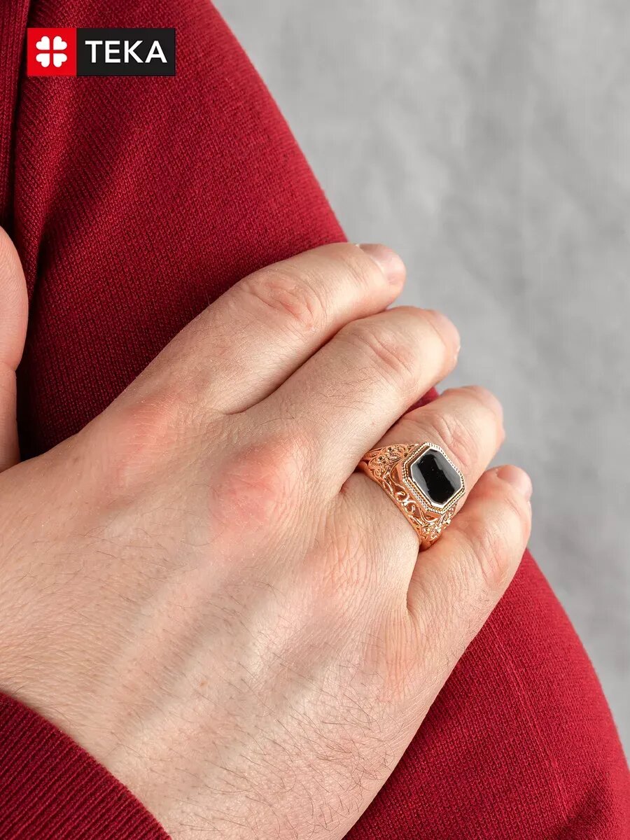 Печатка TEKA, эмаль, размер 18, черный, золотой — фото 1