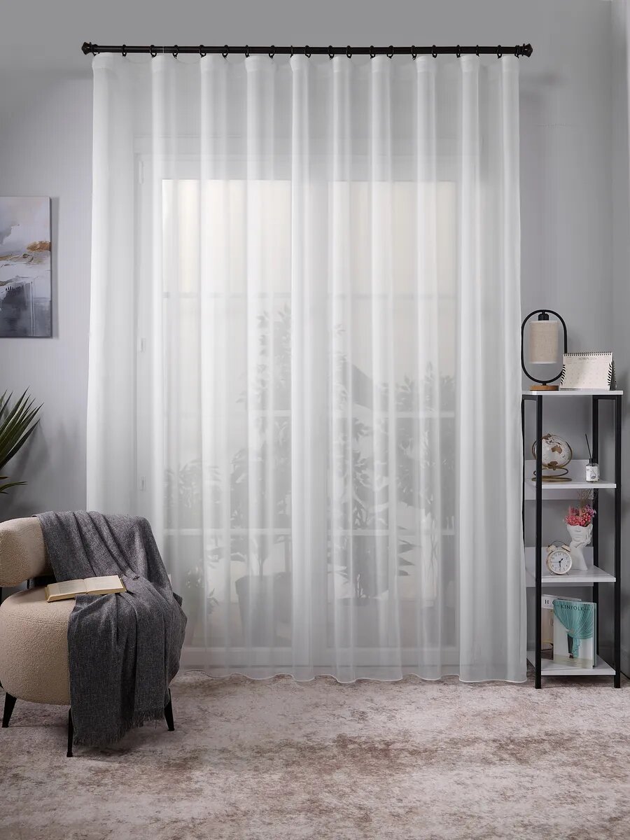 Тюль в спальню гостиную SANPA HOME, креп-органза 500х250 см, шторная лента — фото 1