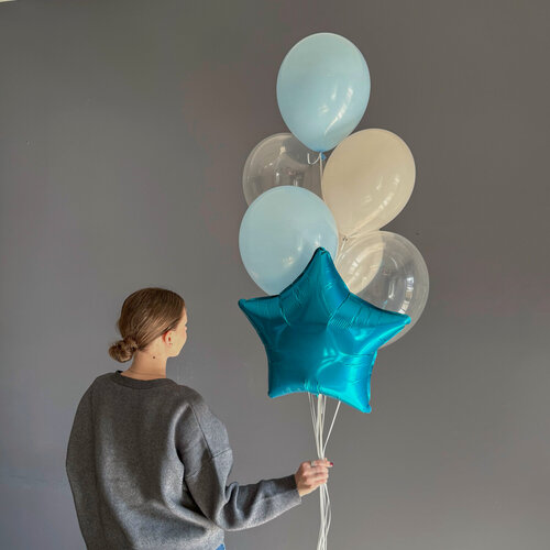 Изображение товара Воздушные шары с гелием. Сет шаров в голубых оттенках. 7 штук.