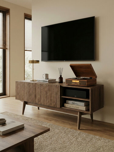 Изображение товара Тумба напольная под телевизор Стилика Фрея, тумбочка для тв на ножках, длина 110 см, коричневый