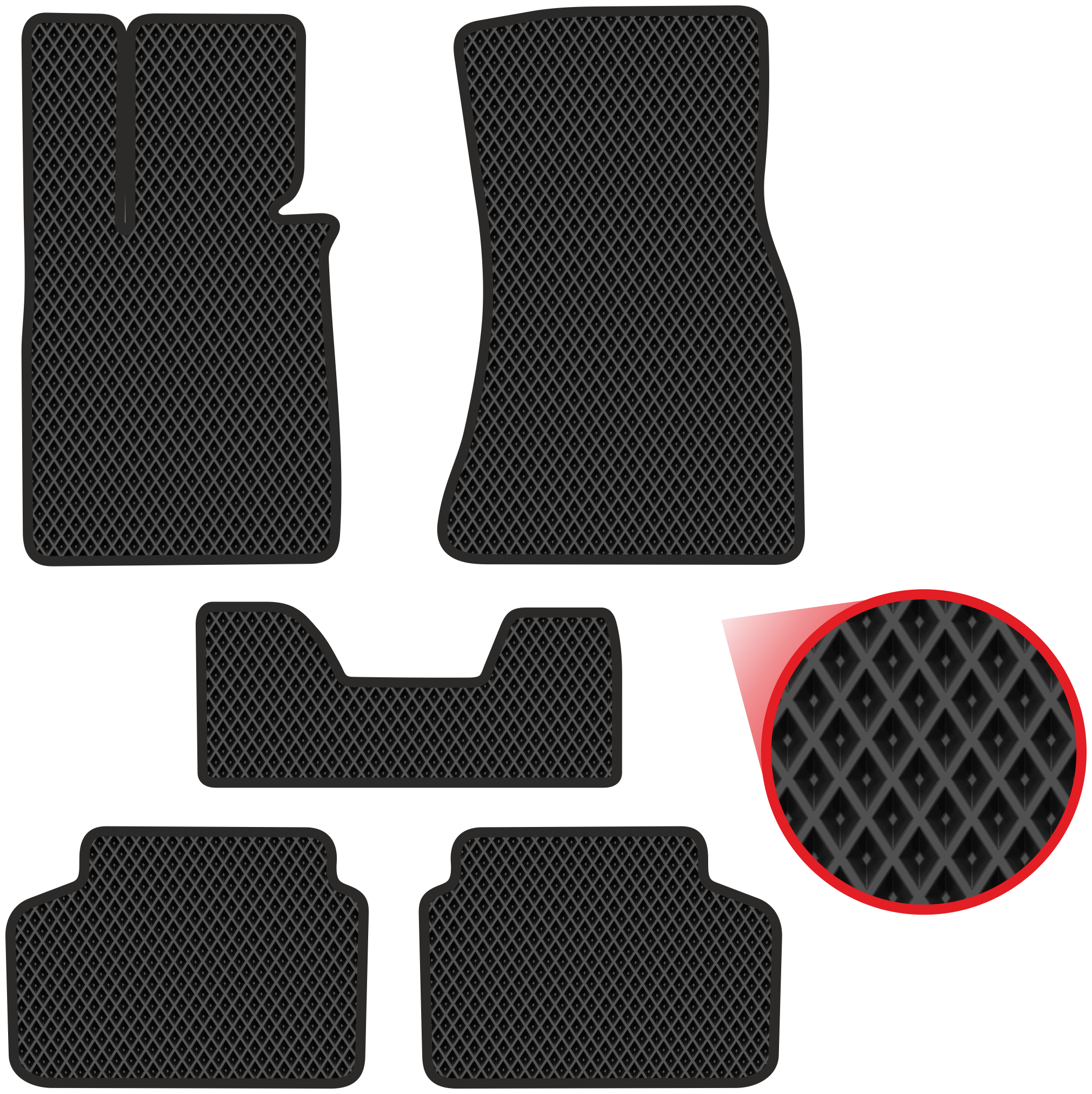 Автомобильные коврики EVA для BMW 7 VI G11 (2015-н/в) серые с серым кантом ячейка - ромб