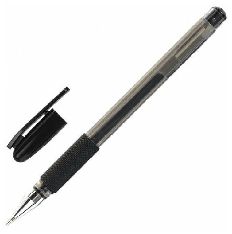Ручка гелевая с грипом STAFF "Basic", черная, корпус тонированный, узел 0.5 мм, линия письма 0.35 мм, 143677