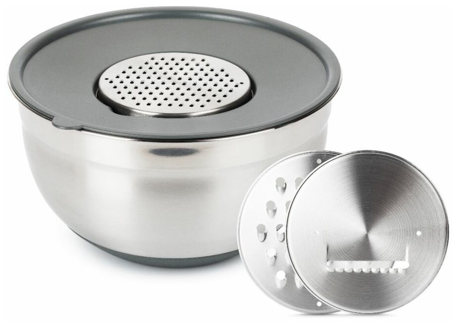 миска ATTRIBUTE Grate It 5л 26см с крышкой 3 терки нерж.сталь, пластик - фото №1