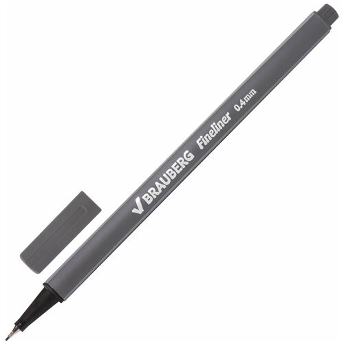 Ручка капиллярная (линер) BRAUBERG Aero, серая, трехгранная, металлический наконечник, линия письма 0,4 мм, 12 шт.