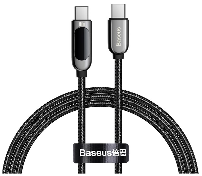 Кабель для быстрой зарядки с измерителем мощности Baseus USB Type C - Кабель USB Type C 100 Вт (20 В / 5 А) 1 м  черный (CATSK-B01)