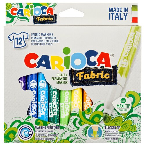 CARIOCA Фломастеры для ткани 12 цветов Carioca "Fabric Liner" 6.0 мм, картон, европодвес