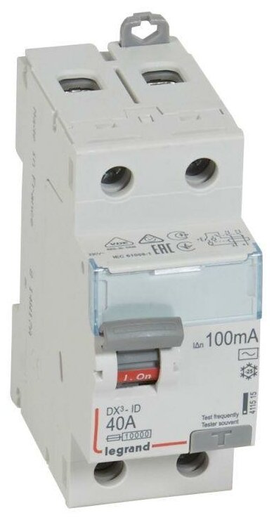 Выключатель дифференциального тока (УЗО) 2п 40А 100мА тип AC DX3 Leg, LEGRAND 411515 (1 шт.)