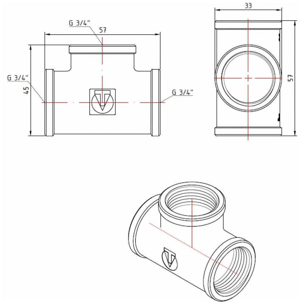 Тройник латунь никелированный 3/4" Valtec - фото №10