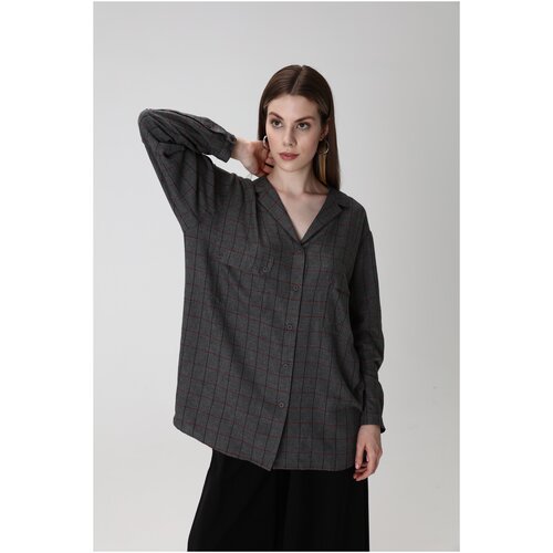 Блуза Chapurin, размер 42, серый блуза в клетку на кнопках