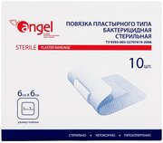 Angel Повязка на рану стерильная/ пластырного типа/ лейкопластырь медицинский/ послеоперационный пластырь, 6х6 см, 10 шт