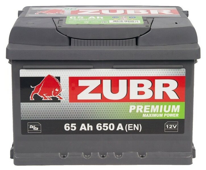 Аккумулятор автомобильный ZUBR Premium (низкий) 65 Ah 650 A обратная полярность 242x175x175