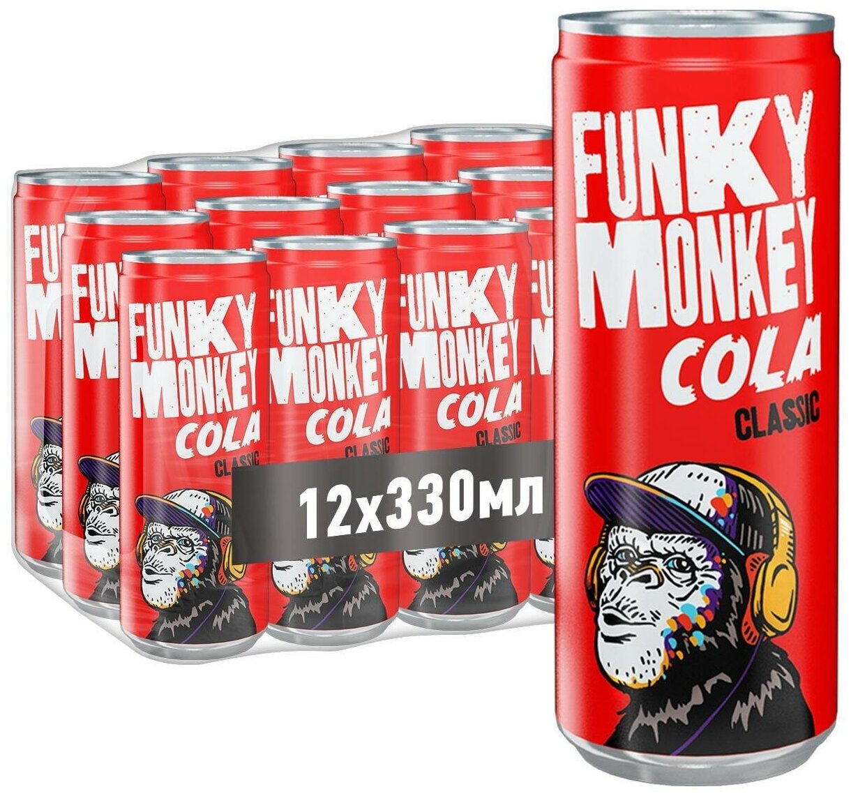 Газированный напиток FUNKY MONKEY Cola Classic 0,33 л.х 12 шт. ж/б - фотография № 1