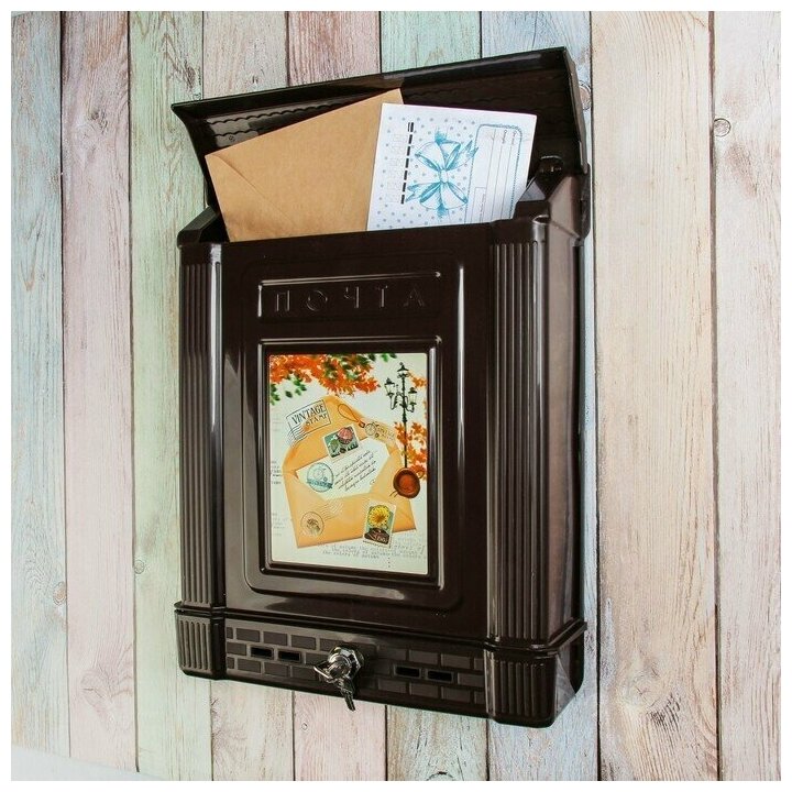 Ящик почтовый, пластиковый, Декор, с замком, коричневый - фотография № 2