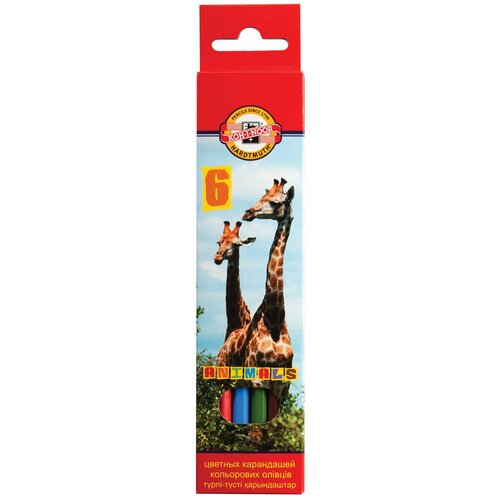 Карандаши цветные KOH-I-NOOR Animals 6 цветов грифель 2 8 мм заточенные европодвес 3551/6, 8 шт