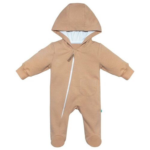 Комбинезон Toucan for Kids детский, футер, на молнии, капюшон, закрытая стопа, размер 74, бежевый