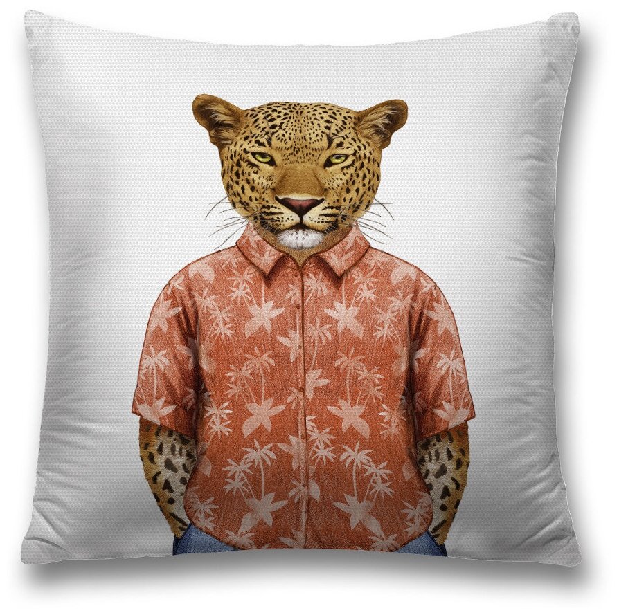 Наволочка декоративная JoyArty "Леопард в рубашке" на молнии, 45x45 см