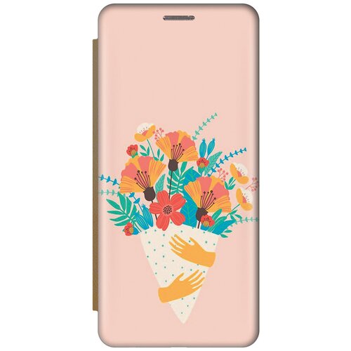 Чехол-книжка на Honor 20 Lite, 20s, Huawei P30 Lite, Хуавей П30 Лайт, Хонор 20 Лайт, 20s c принтом Букет на розовом золотистый huawei p30 lite honor 20s 20 lite чехол книжка эко кожа для хуавей п30 лайт хонор 20с книга на магните хайвей