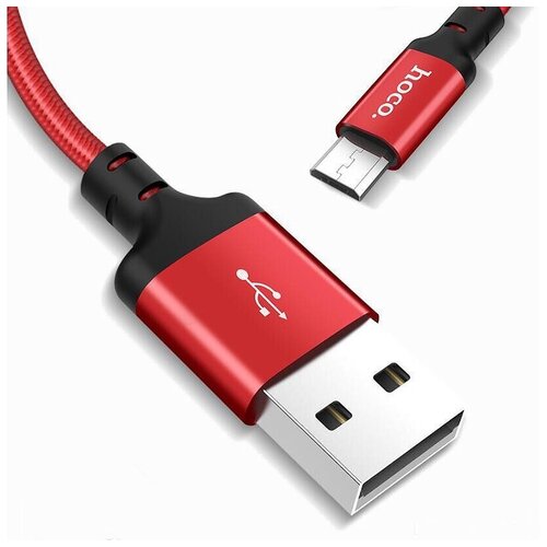 USB кабель или USB переходник Hoco (6957531062851) X14 USB (m)-microUSB (m) 1.0м - красный/черный partner магнитный кабель usb 2 0 apple iphone ipod ipad с разъемом 8pin 1м нейлон