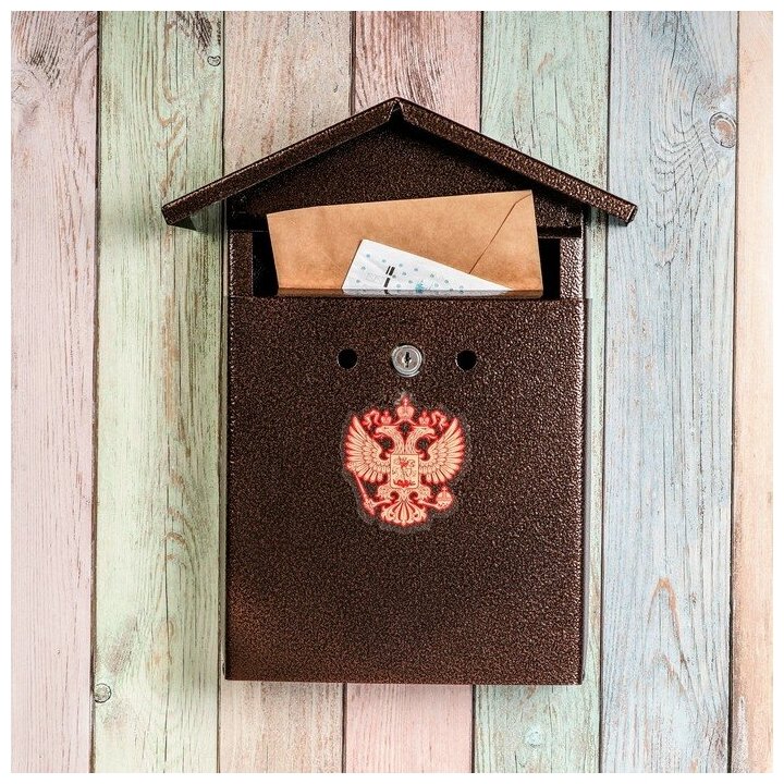 Ящик почтовый с замком, вертикальный, «Домик-Элит», коричневый - фотография № 1
