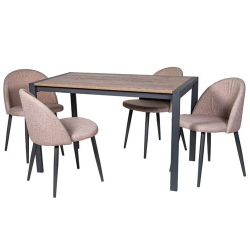 Обеденная группа (Стол Кастел и 4 стула Делтон), ткань рогожка Кэмел