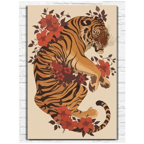 картина по номерам на холсте тигр тигрюня азиатская эстетика кошка 9220 в 30x40 Картина по номерам на холсте Красочный тигр (азиатская эстетика) - 9227 В 60x40