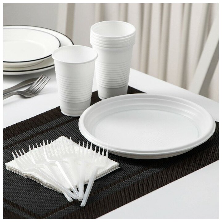 Набор одноразовой посуды «Летний №1», на 6 персон, цвет белый - фотография № 3