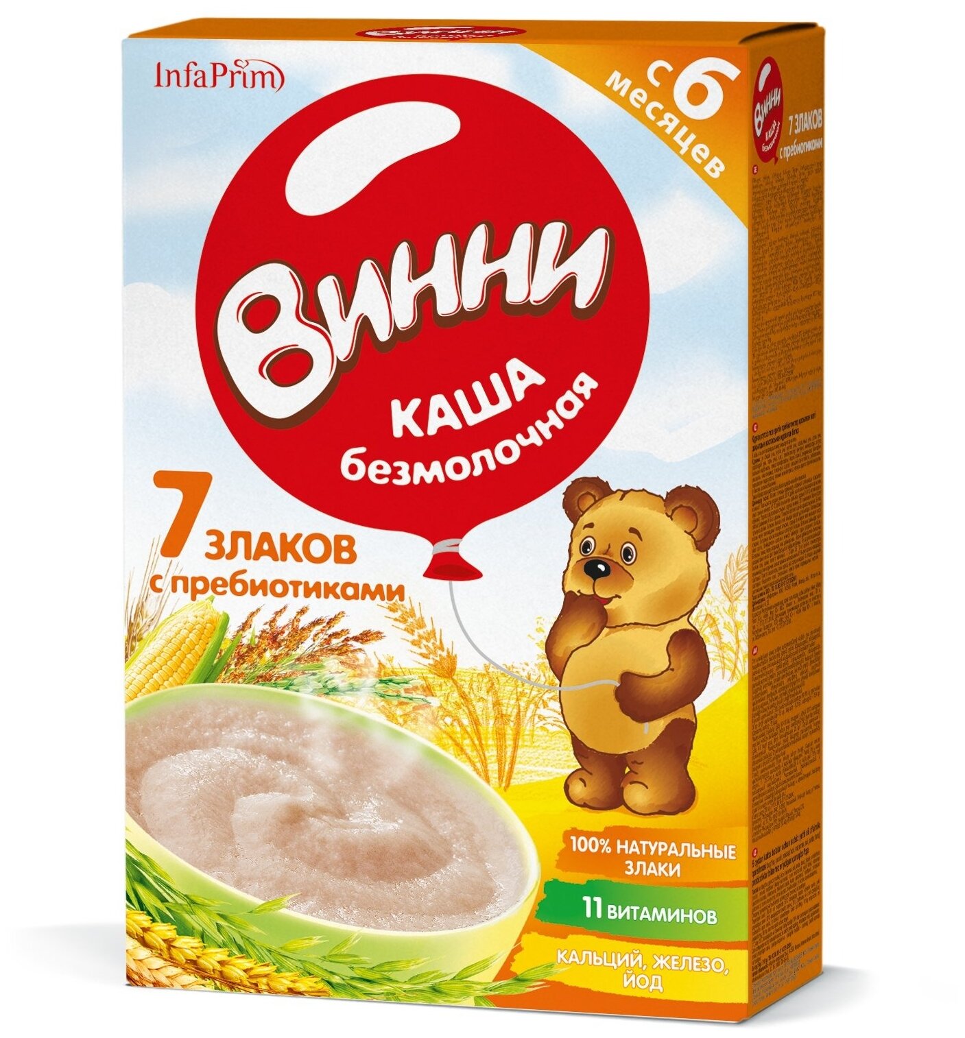 Каша Винни безмолочная 7 злаков с пребиотиками, с 6 месяцев, 200 г