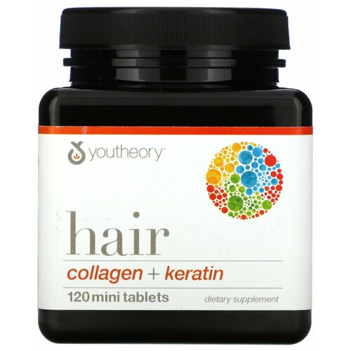 Youtheory - Hair Collagen + Keratin (120 таблеток) - коллаген комплекс с кератином и биотином для волос