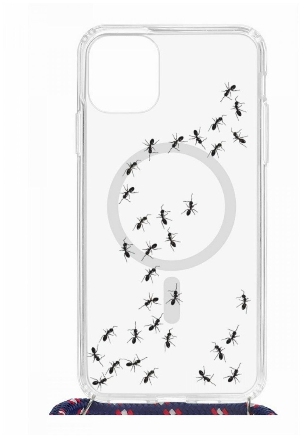 Чехол для iPhone 11 Pro Max Kruche Print MagSafe Magrope Муравьи,противоударная пластиковая накладка с рисунком,силиконовый бампер со шнурком