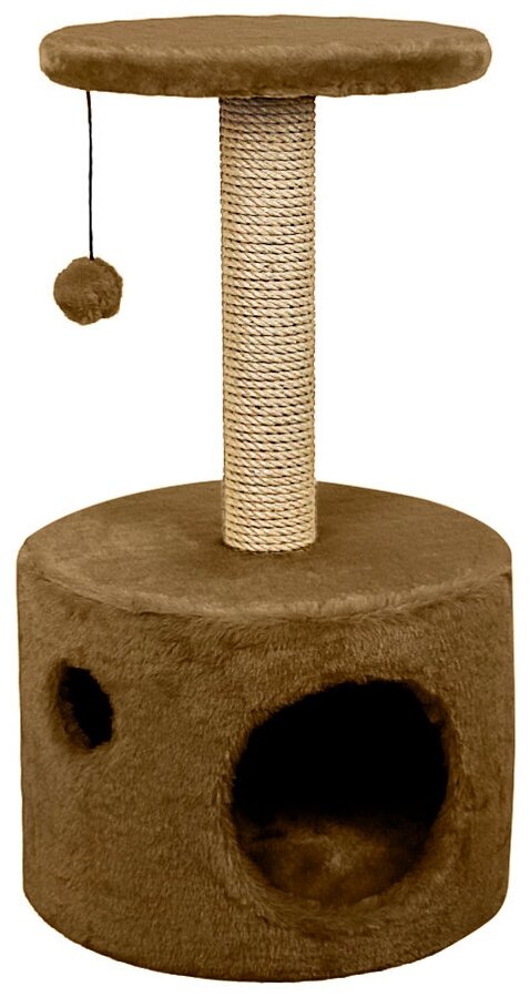 Когтеточка YUGA для кошек с домиком, с лежанкой, с игрушкой, 36х36х63см, коричневый - фотография № 2