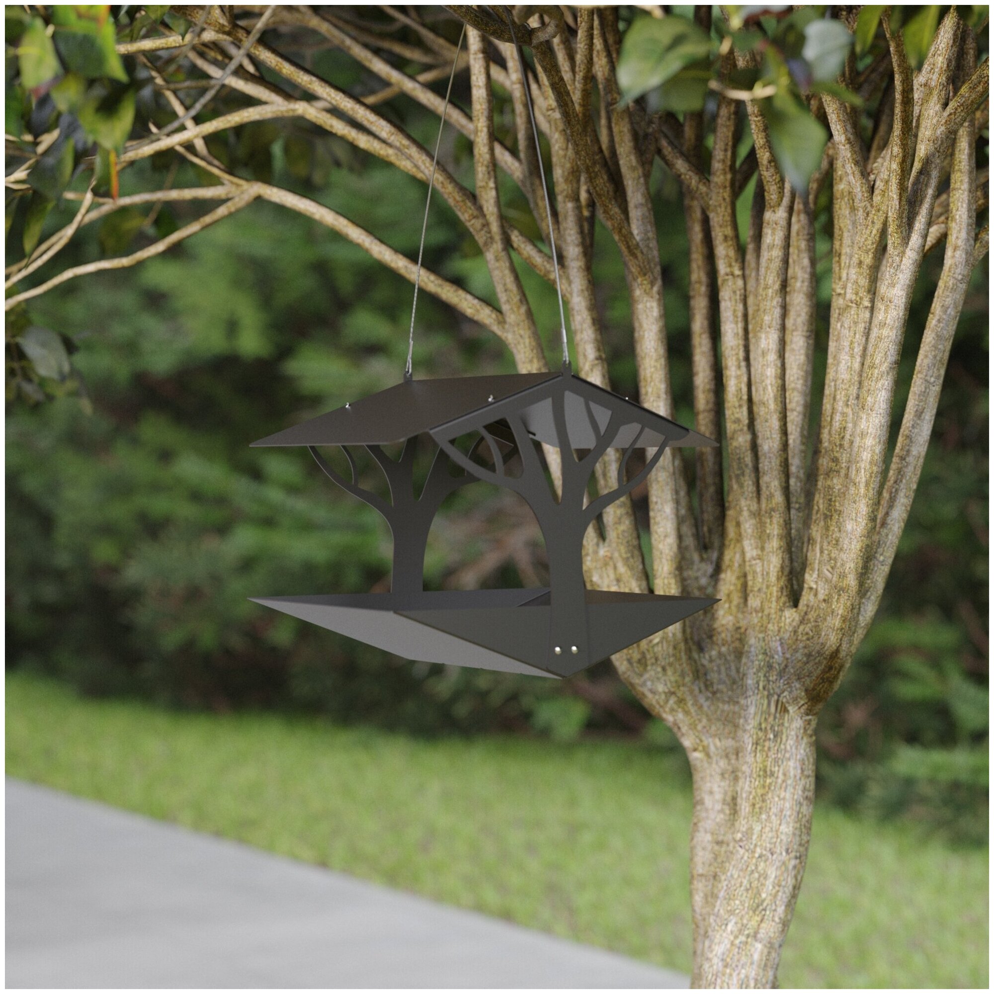Кормушка металлическая для птиц и белок Tempache "Деревце", 24х30х23 см, черный - фотография № 4