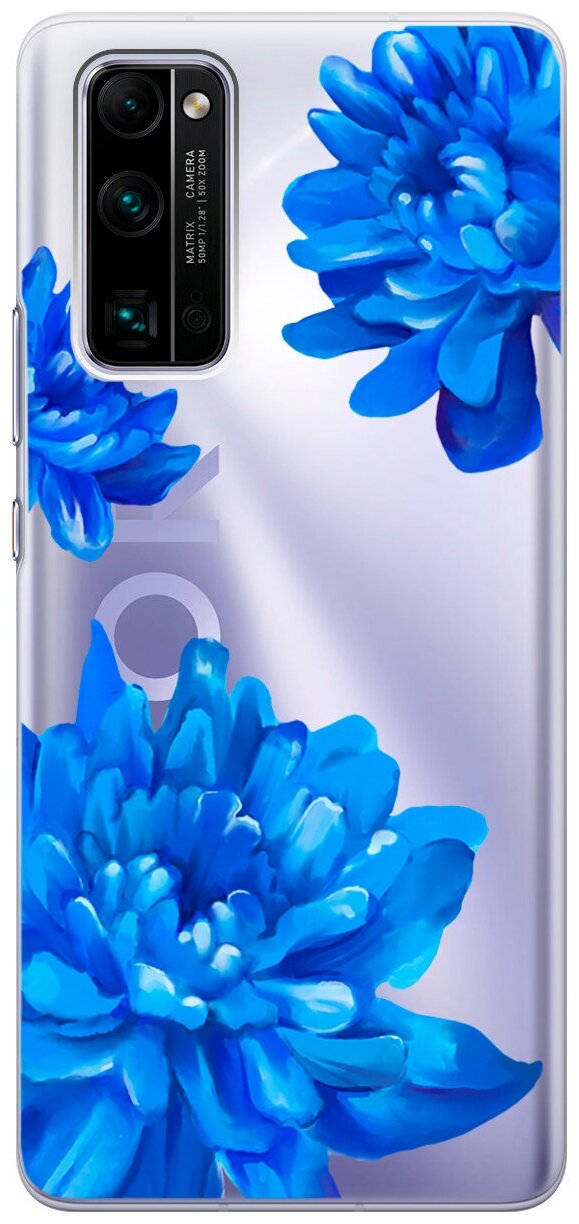 Силиконовый чехол на Honor 30 Pro+ / Хонор 30 Про Плюс с 3D принтом "Amazing Asters" прозрачный