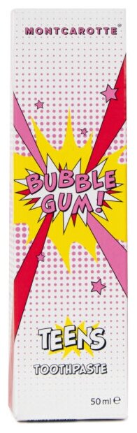 Зубная паста MontCarotte Bubble Gum, со вкусом жвачки, для детей и взрослых 7+, 50 мл, Монткаротт, Италия