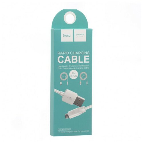 зарядный кабель usb для телефона андроид hoco x1 2 4 a Кабель USB - микро USB HOCO X1 Rapid series, 1.0м, круглый, 2.1A, силикон, цвет белый, (2шт) (1/30/300)
