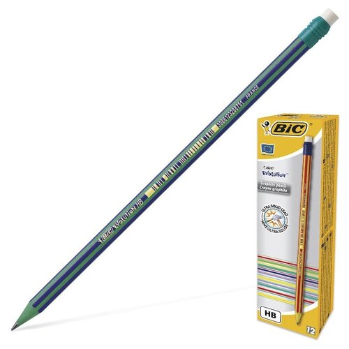 Карандаш ч/г Bic Evolution Stripes HB, с ластиком, заточен, пластиковый карандаш ч г bic evolution fluo hb с ластиком заточен пластиковый