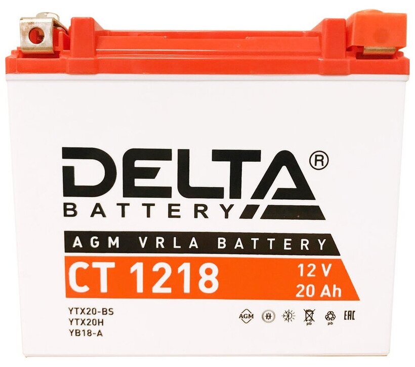 Аккумулятор 12V - 20 А/ч "Delta CT" (YTX20-BS YTX20H YB16-B-CX YB16-B YB18-A) (CT 1218)