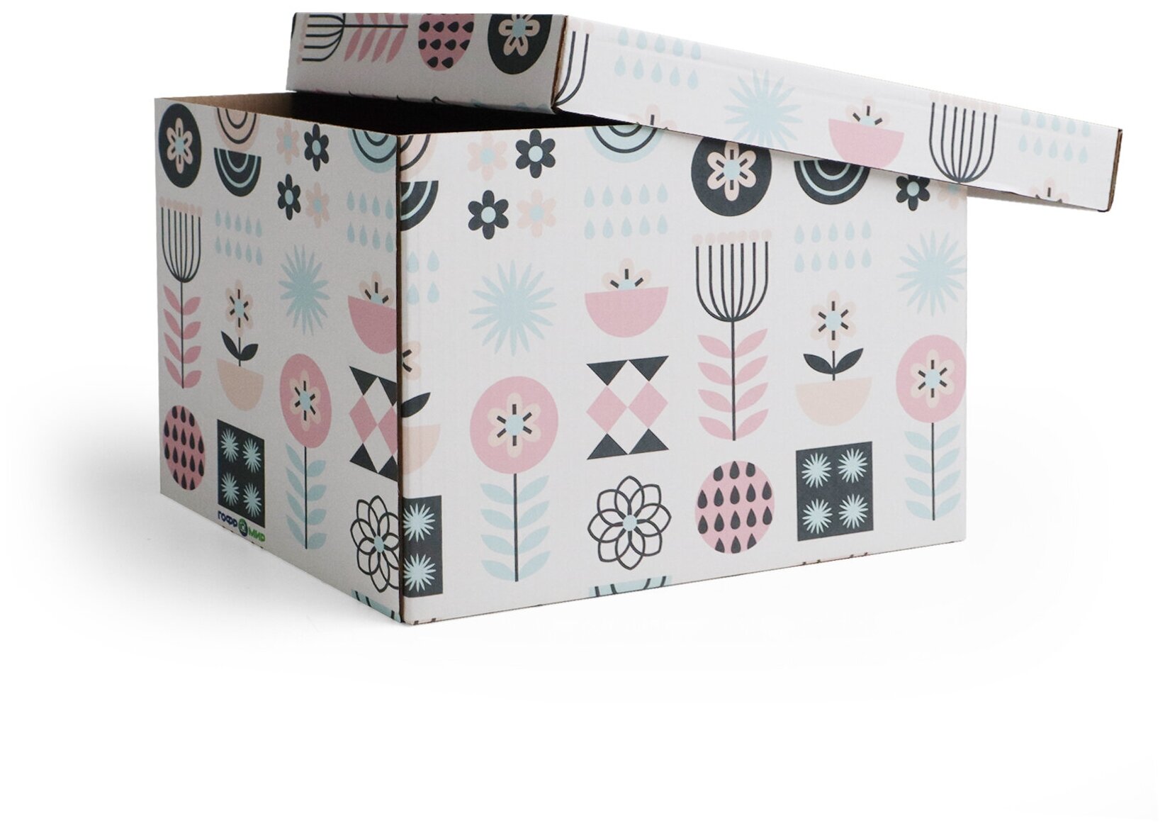 Коробка для хранения игрушек и вещей "Цветы" 35х25х25 см - 3 шт. Картонный ящик для организации пространства. Гофрокороб 350х250х250 мм. - фотография № 4