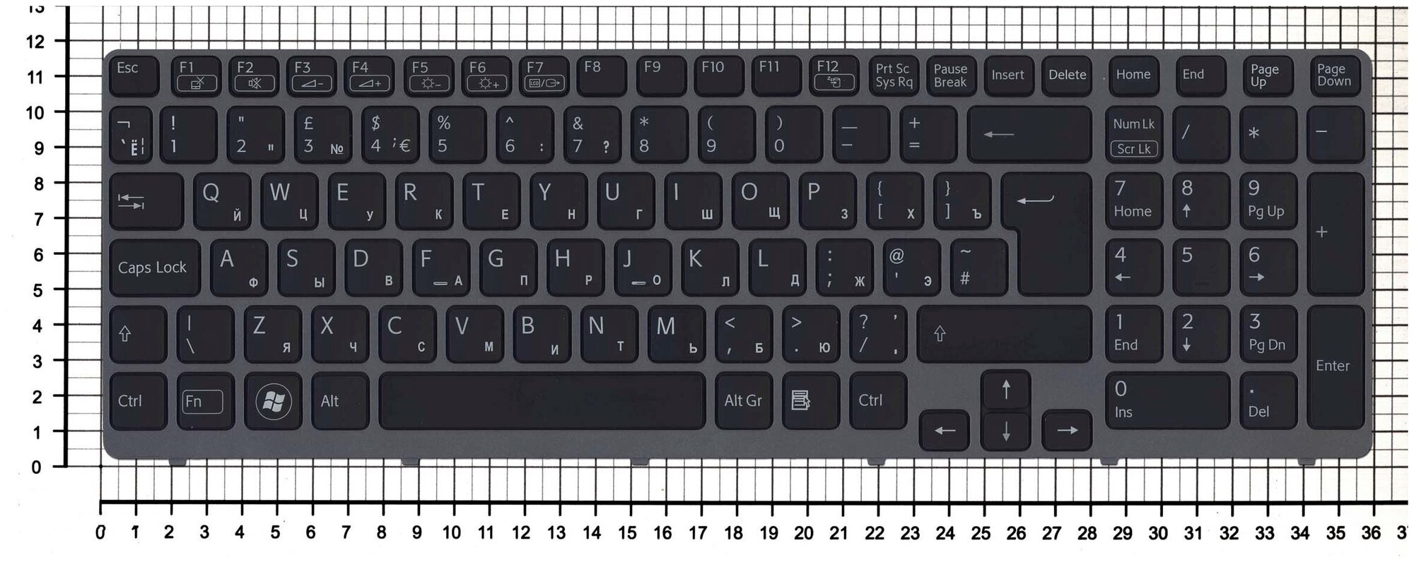 Клавиатура для ноутбука Sony Vaio NSK-SEGBW 01 черная с серой рамкой и подсветкой