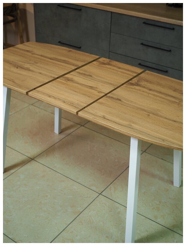 Стол кухонный Лион, дуб вотан на белых опорах, 120/152x70x75 см. - фотография № 7