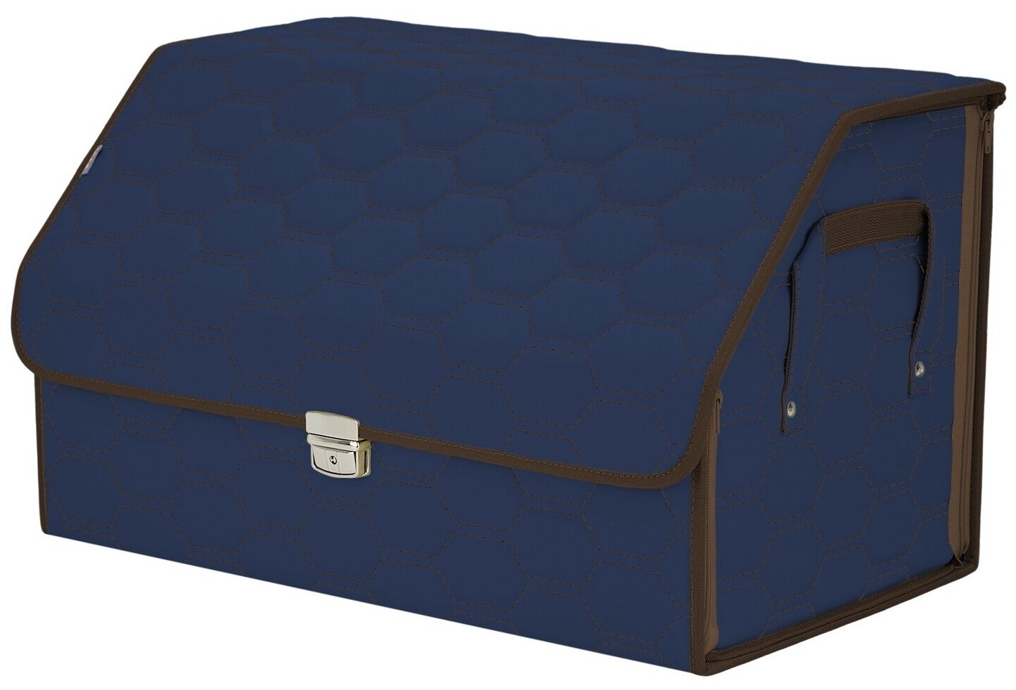 Органайзер-саквояж в багажник "Союз Премиум" (размер XL). Цвет: синий с коричневой прострочкой Соты.
