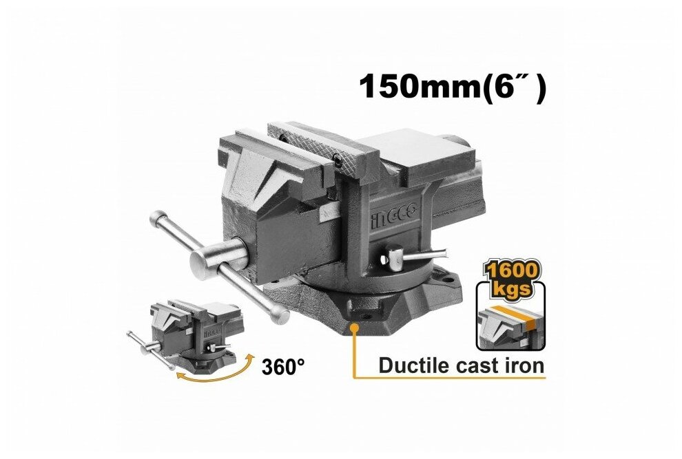 Тиски поворотные с наковальней 1600 кгс INGCO HBV086 - фотография № 1
