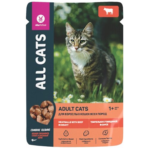 ALL CATS корм консервы для кошек тефтельки с говядиной в соусе, пауч, 85 г х 28 шт